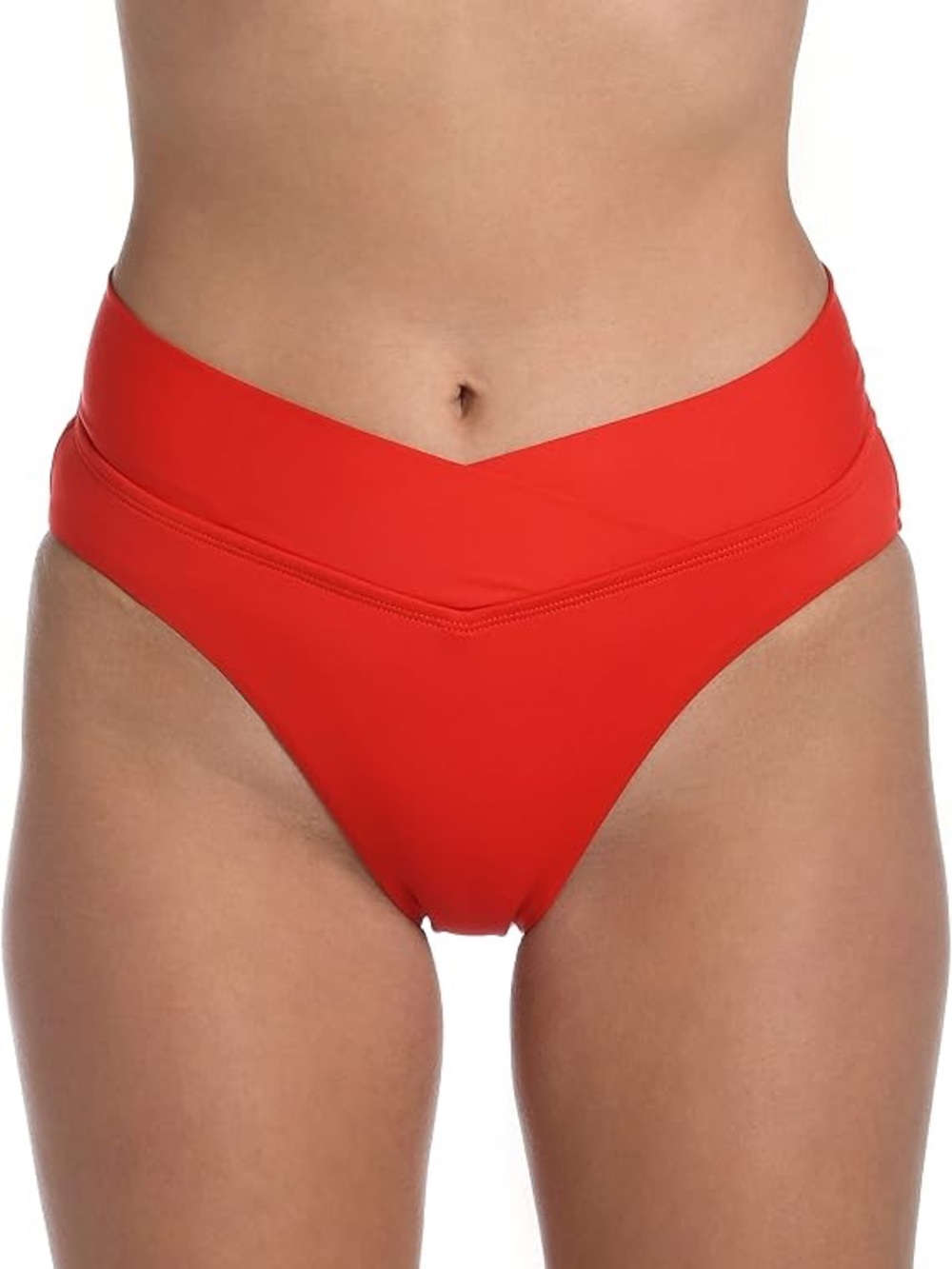 LA BLANCA Island Goddess Crossover High Waist Bikini Bottom CHERRY Red Sz 12 NWT